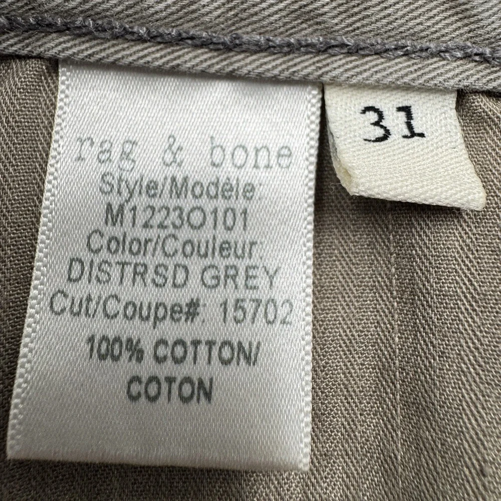 Rag & Bone Men's 33 Distressed Grey Standard Issue Button Fly Fit 2‎ Slim Tag 31